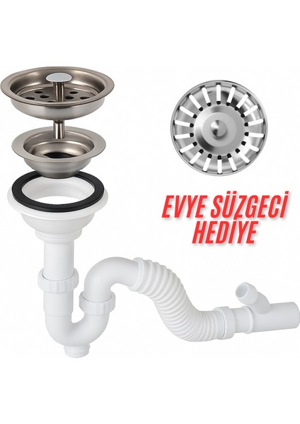 Çöpmak Lavabo Sifonu Koku Önleyici Sistemli Tahliye Seti – Çamaşır Makinesi Uyumlu Lavabo Sifonu Çöp