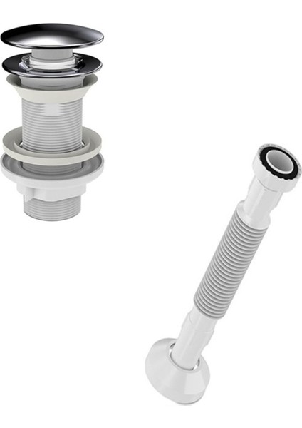 YT50 Paslanmaz Metal Başlıklı Koku Önleyicili Taşmasız Pop Up Bas Aç Körüklü Lavabo Gider Sifonu Tes