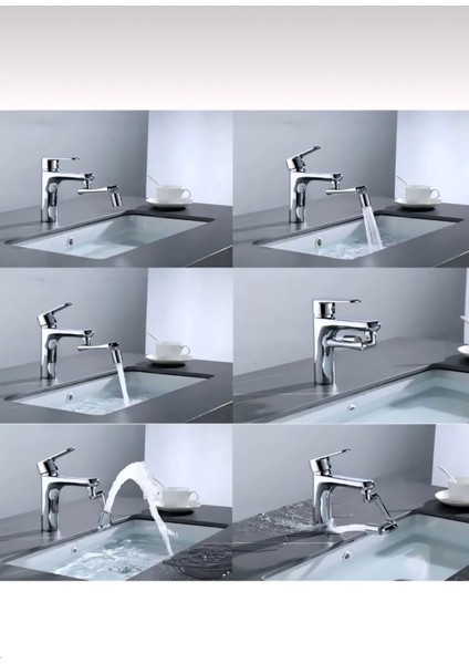 1080° Dönüşlü Her Köşeye Ulaşan Akrobat Mutfak ve Lavabo Bataryası /musluk Ucu Başlığı Gümüş Gri Pla