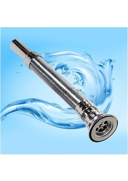 Körüklü Lavabo Sifonu Lavabo Gider Borusu Süzgeçli Krom 80CM Lavabo Sifonu