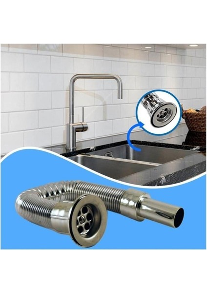 Körüklü Lavabo Sifonu Lavabo Gider Borusu Süzgeçli Krom 80CM Lavabo Sifonu modelleri