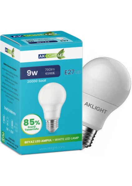 9WATT E27 Duylu 6500 Kelvin Beyaz Işık 840 Lümen F Enerji Tüketimi 60WATT Eşdeğer LED Ampul Tekli Be