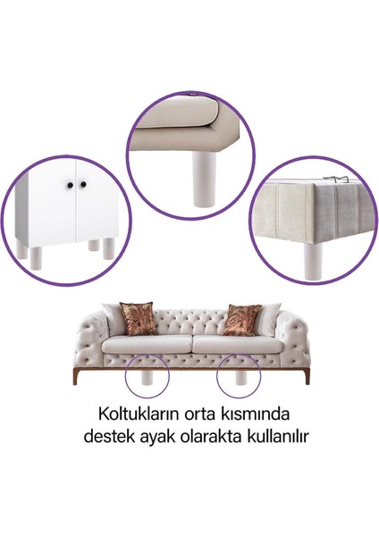 4 Adet Silindir Destek Ayağı 12 cm Beyaz Sert Plastik Gizli M8 Civatalı Incediş Mobilya Baza Koltuk modelleri