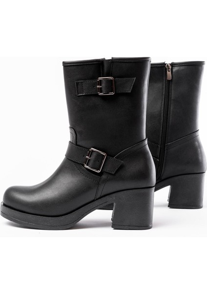 5109-3043 Siyah Toka Aksesuarlı Fermuarlı Kalın Topuklu Günlük Kadın Bot modelleri