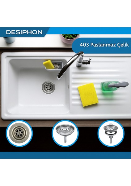 Çöpmak 8 cm Paslanmaz Çelik Lavabo Evye Gider Süzgeci Sifon Uyumlu Dayanıklı Filtre Eviye Taşma Yede