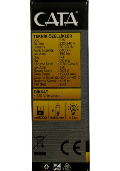 CT-4221 5W 6400K (Beyaz) G9 Duylu Kapsül LED Ampul (4 Adet) Tekli Beyaz Işık G9 LED Ampul 0 - 250 Wa modelleri