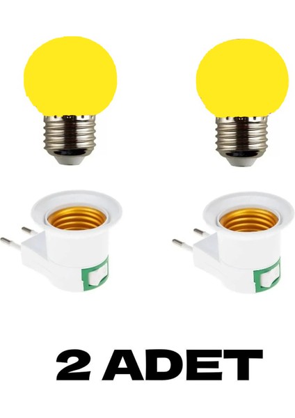 Anahtarlı Fişli Duy 1 W Sarı Renkli E27 Duy LED Ampul 2 Adet 2'li Sarı Işık E27 LED Ampul 1 Watt Yok