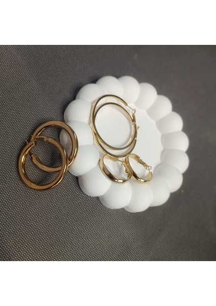 Halka Küpe Seti (Yassı & Kibrit Çöpü & Yuvarlak) 3lü 316L Çelik Gold Renk