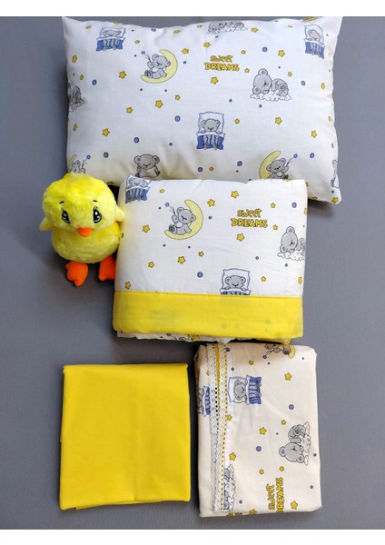 4 Parça 100% Organik Pamuk Bebek Yorgan Nevresim Takımı Bebek Seti (Unisex) 3 Farklı Renk