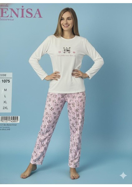 Uzun Kollu Kadın Pijama Takımı Desenli Baskılı