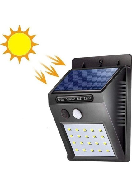 20 LED 3 Mod Hareket Sensörlü Güneş Enerjili Solar Duvar Lambası Cn