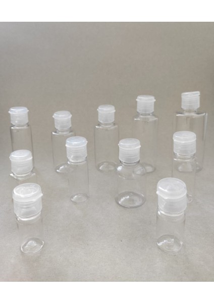 10 Adet 60 ml Şeffaf Fliptop Kapaklı Kolonya, Dezenfektan, Likit Şişesi 10'lu modelleri