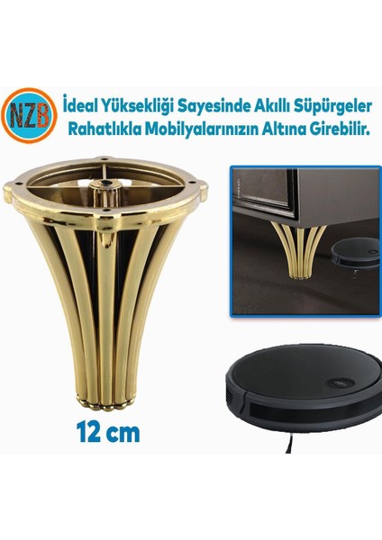 Mobilya Kanepe Koltuk Konsol Tv Ünitesi Baza Ayağı Orta Sehpası Ayak Ayakları 12 cm Altın Altın Tekl