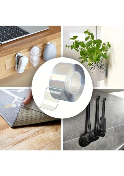 1 Metre 3 cm Çift Taraflı Şeffaf Süper Güçlü Su Geçirmez Yıkanabilir Bant Çift Taraflı Bant Şeffaf 1