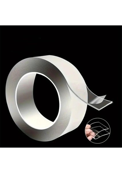 1 Metre 3 cm Çift Taraflı Şeffaf Süper Güçlü Su Geçirmez Yıkanabilir Bant Çift Taraflı Bant Şeffaf 1