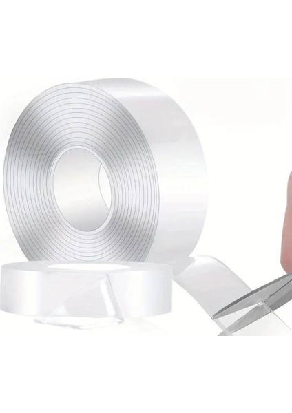 1 Metre 3 cm Çift Taraflı Şeffaf Süper Güçlü Su Geçirmez Yıkanabilir Bant Çift Taraflı Bant Şeffaf 1