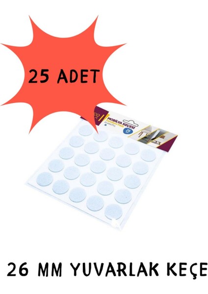Yuvarlak Keçe Yalıtım Ses Çizik Önleyici Masa Sandalye Koltuk Ayağı Keçesi Yapışkanlı 26 mm Keçeler