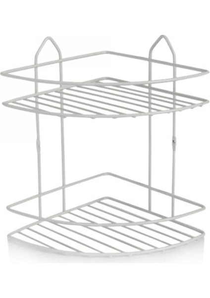 Banyo Rafı Köşelik Şampuanlık 2 Katlı Paslanmaz Krom Üçgen Krom