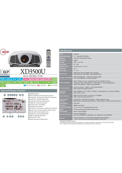 XD3500U Projektör - Xga - 1024X768 - 5.000 Lümen fiyatları