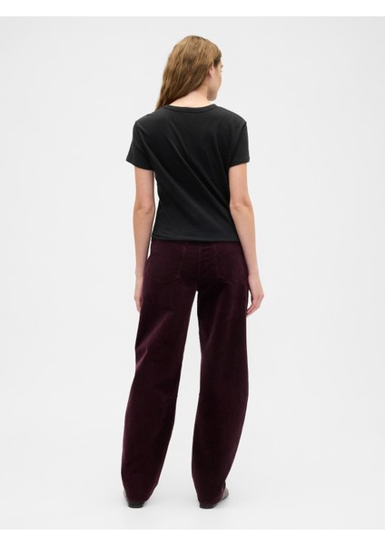 Kadın Bordo High Rise Barrel Corduroy Pantolon indirimleri