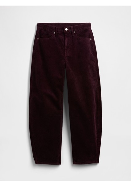 Kadın Bordo High Rise Barrel Corduroy Pantolon fiyatları