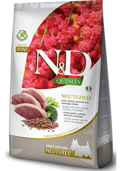 Nd Quinoa Tahılsız Ördek Eti Brokoli ve Kuşkonmazlı Mini Irk Kısırlaştırılmış Köpek Maması 2,5kg
