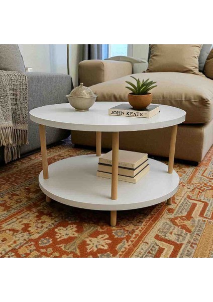 Yan Sehpa Ahşap Ayaklı Beyaz Desenli Çevir Kur Kendin Kur Basit Kurulum