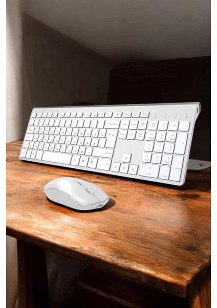 Resveq Beyaz Kablosuz Klavye Fare Seti Kablosuz Fare USB Alıcı Pc Uyumlu indirimleri