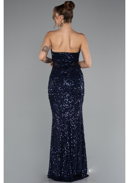 Straplez Bacak Yırtmaçlı Uzun Pul Payet Abiye ABU5185 fiyatları