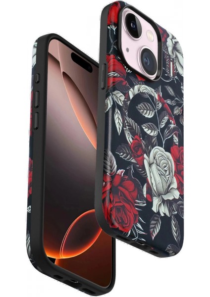 iPhone 15 Plus Flower Series Magsafe Kapak - Siyah