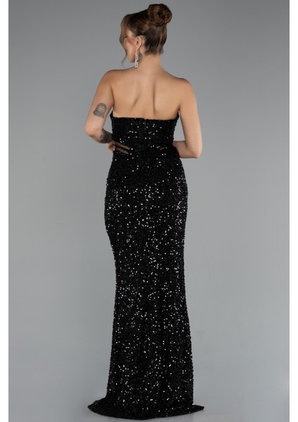 Straplez Bacak Yırtmaçlı Uzun Pul Payet Abiye ABU5185 fiyatları