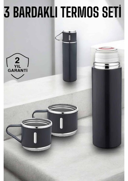 Resveq Paslanmaz Çelik 3’lü Termos Seti Vakumlu ve 8 Saat Isı Koruma