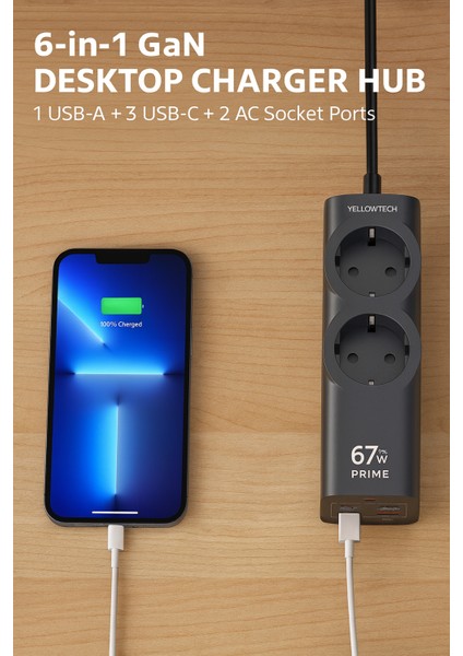6in1 Gan 67W Masaüstü Akıllı Güç Ünitesi | 3 Type-C + 1 Usb-A + 2 Ac Priz | Pd & Qc Hızlı Şarj Destekli Çoklu Akıllı Adaptör | Laptop, Telefon, Tablet Uyumlu fırsatları