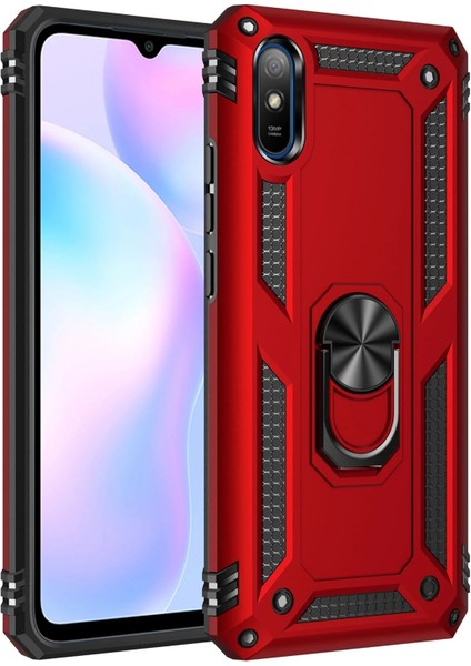 Resveq Newface Xiaomi Redmi 9A Kılıf Sofya Yüzüklü Silikon Kapak - Kırmızı