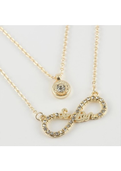 Resveq Sen Ben Yazılı Sonsuzluk Figürlü Yeni Sezon Ikili Kolye-Sarı