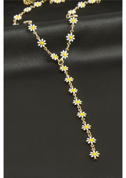 Resveq Papatya Mineli Çelik Y Kolye-Sarı fiyatları