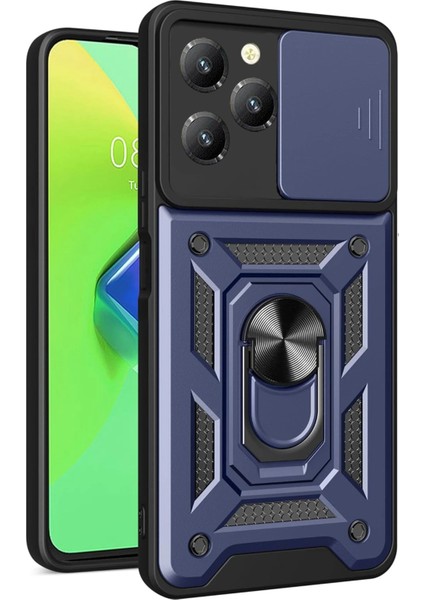 Resveq Newface Infinix Hot 40 Pro Kılıf Pars Lens Yüzüklü Silikon - Lacivert