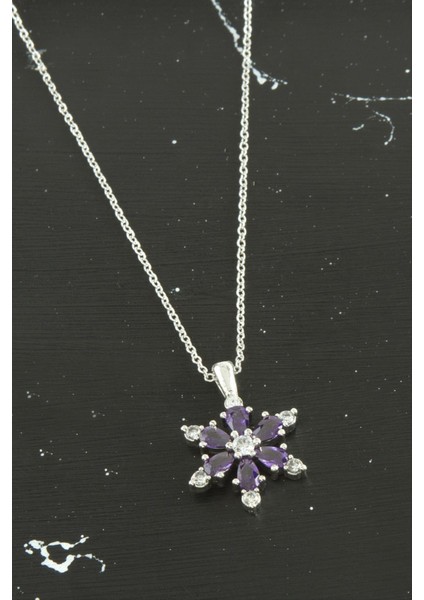 Resveq Lotus Zirkon Taşlı Trend Kolye-Mor fiyatları