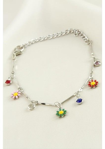 Resveq Papatya Taşlı Mineli Bileklik-Gümüş Rengi