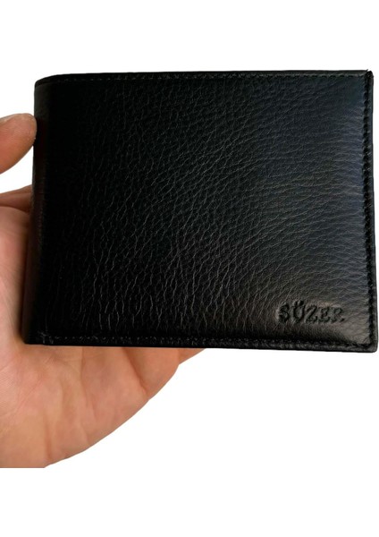 Siyah Hakiki Deri Çıkarılabilir Iç Bölmeli Yatay Model Klasik Erkek Cüzdan - XD-3017