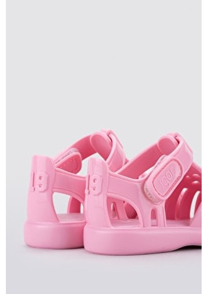 Tobby Gloss Kız Çocuk Parlak Pembe Cırt Cırtlı Sandalet Hafif ve Suya Dayanıklı