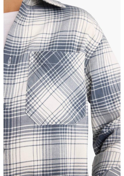Erkek Çocuk Oversize Geniş Kalıp Polo Yaka Kareli Flanel Uzun Kollu Gömlek G3463A825WN fırsatları