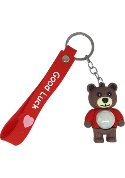 Figürlü ve Işıklı Silikon Anahtarlık - Yogi - Kırmızı (Lisinya)