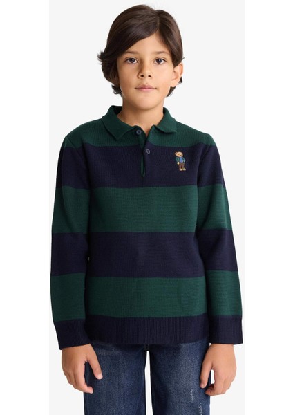 Erkek Çocuk Polo Yaka Renk Bloklu Triko Kazak G3078A825WN