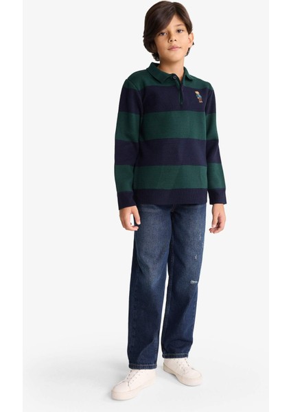 Erkek Çocuk Polo Yaka Renk Bloklu Triko Kazak G3078A825WN fiyatları