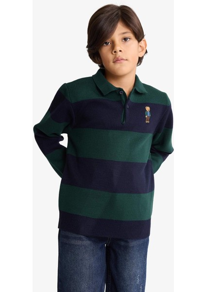 Erkek Çocuk Polo Yaka Renk Bloklu Triko Kazak G3078A825WN modelleri