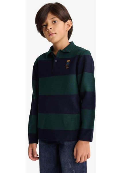 Erkek Çocuk Polo Yaka Renk Bloklu Triko Kazak G3078A825WN fırsatları