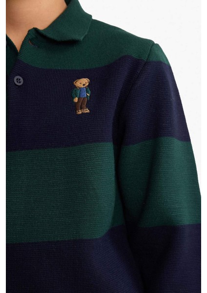 Erkek Çocuk Polo Yaka Renk Bloklu Triko Kazak G3078A825WN