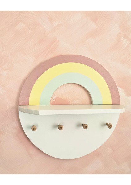 Renkli Ahşap Gökkuşağı Temalı Duvar Rafı ve Askısı fiyatları