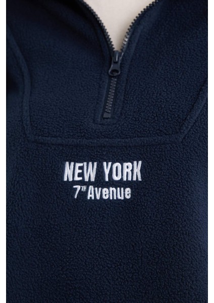 Oversize Geniş Kalıp Dik Yaka Fermuarlı Baskılı Polar Sweatshirt Y2649AZ25WN indirimleri